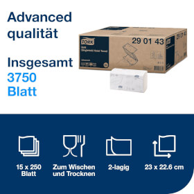 Tork 290143 weiche Zickzack-Handtücher Advanced Advanced 2-lagig für Spendersystem H3