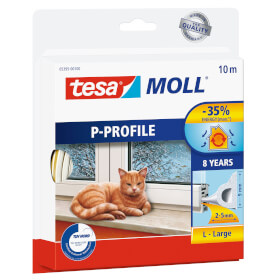 tesamoll P - Profil Fensterabdichtung weiß Gummidichtung für Fensterspalten von 2 - 5mm