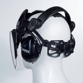 uvex Gesichtschutz pheos faceguard mit Gehörschutz vormontiertes Schutzsystem zur Entlastsung der Wirbelsäule