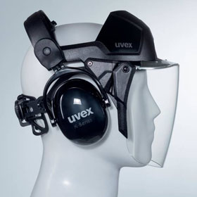 uvex Gesichtschutz pheos faceguard mit Gehörschutz vormontiertes Schutzsystem zur Entlastsung der Wirbelsäule