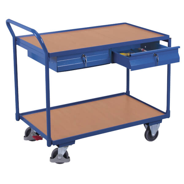 VARIOfit Tischwagen Mit 2 Ladeflächen – 1.023 X 524 X 820 Mm, 250 Kg Traglast, 2 Bremsrollen – Für Werkstatt & Lager