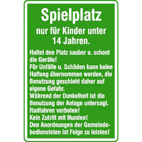 Schild Spielplatz für Kinder unter 14 Jahren... Alu grün 60x40 cm 