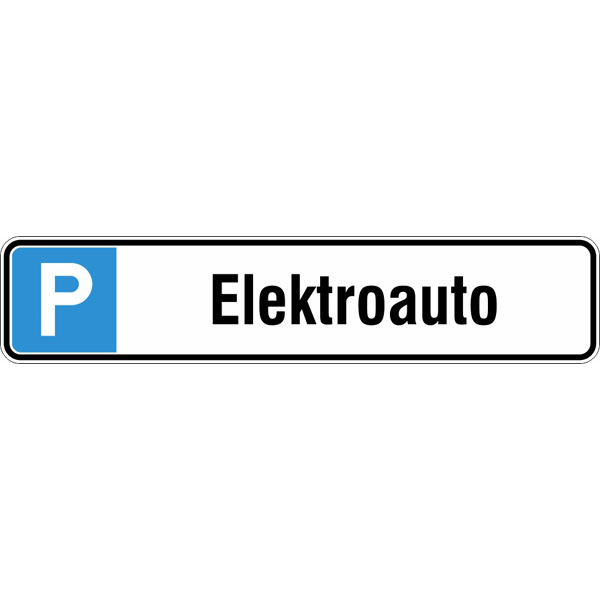 Parkplatzschild Symbol: P Text: Elektroauto direkt beim Hersteller kaufen