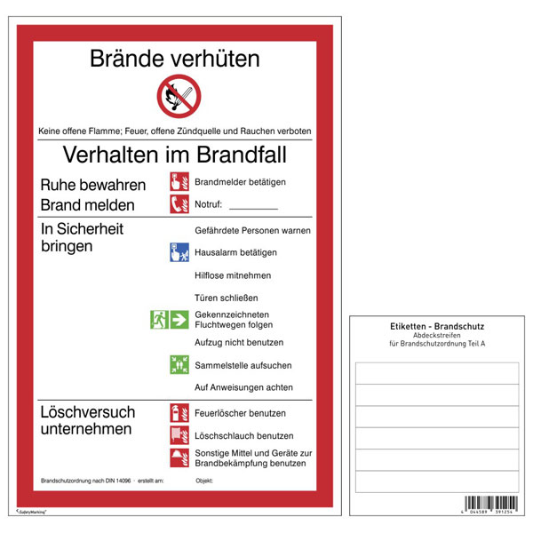 Brandschutzordnung Teil A ISO7010 DIN 14096 Aushang Brandschutz nachleuchtend 