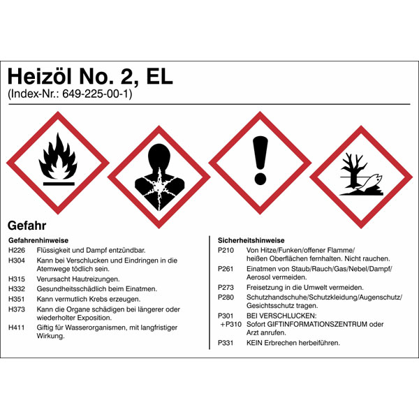 Gefahrstoffetikett Heizöl EL No. 2 direkt beim Hersteller kaufen