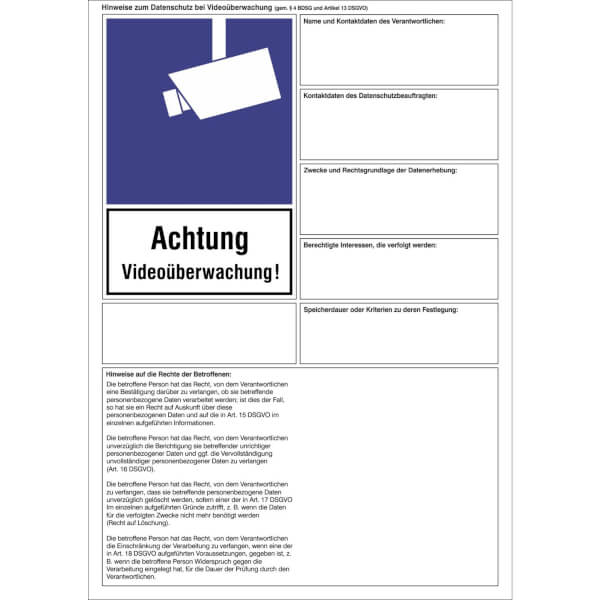 H.Klar Betriebskennzeichnung 'Videoüberwachung' - Alu-Schild, 300 X 300 Mm