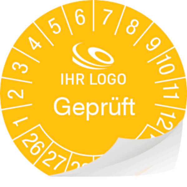 Individuell gefertigte Prüfplaketten zu 28 Stück auf Bogen Dokumentenfolie 0, 1 mm weiß, formgestanzt, selbstzerstörend bei Ablöseversuch