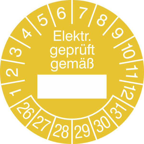 Prüfplaketten - Elektr. geprüft gemäß... in Jahresfarbe