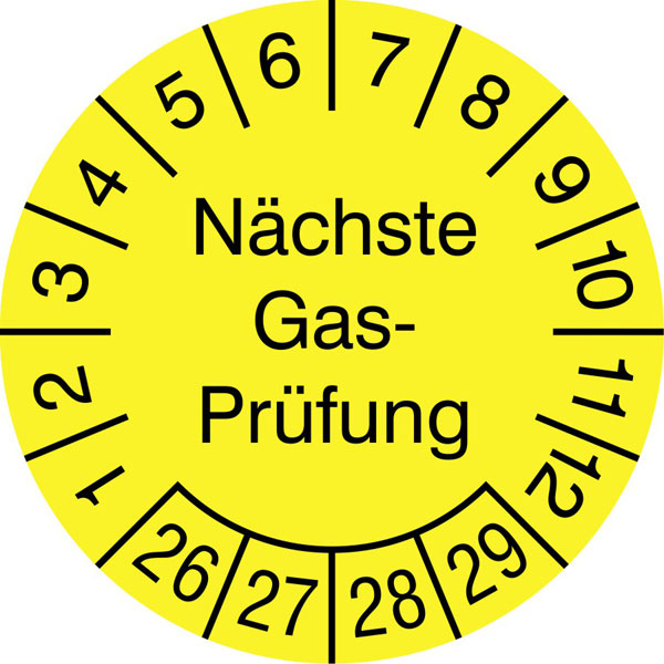 Prüfplaketten - Nächste Gas - Prüfung gelb / schwarz