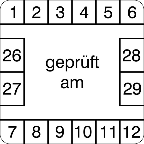 Prüfplaketten - geprüft am weiß / schwarz