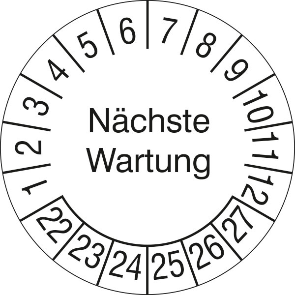 500 Prüfplaketten Nächste Wartung - 30mm Etiketten 2026-2031