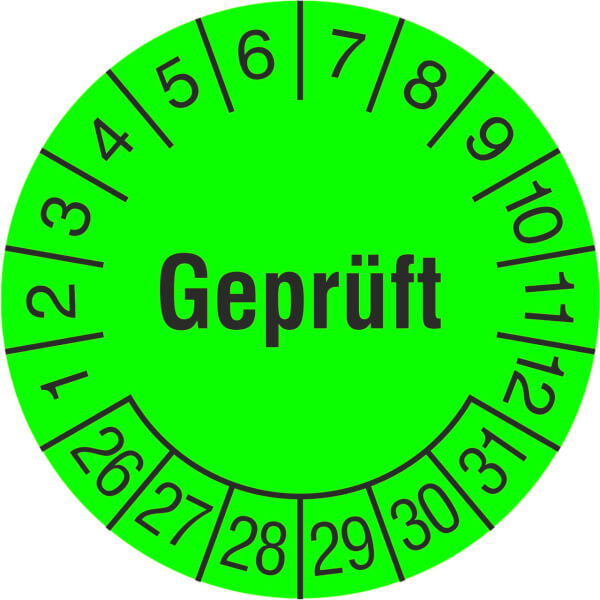 Prüfplakette Geprüft leuchtgrün