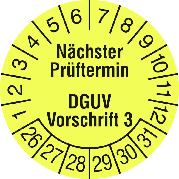 Prüfplakette Nächster Prüftermin DGUV Vorschrift 3 leuchtgelb
