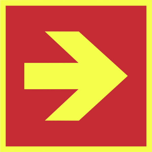 Brandschutzschild PLUS - tagesfluoreszierend / langnachleuchtend Richtungsangabe rechts / links