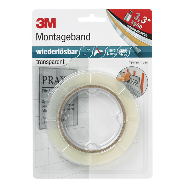 3M Klebeband, Montageband, wiederablösbar, beidseitig klebend, transparent