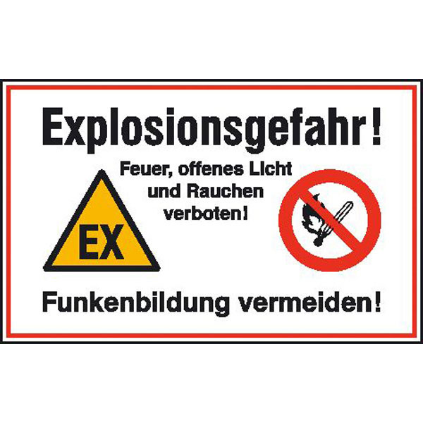 Hinweisschild - Betriebskennzeichnung Explosionsgefahr! Feuer offenes