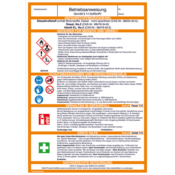 Betriebsanweisungen für Gefahrstoffe