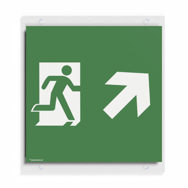 Piktogrammscheibe für Cube Lux Rettungszeichenwürfel Notausgang rechts mit Zusatzzeichen: Richtungsangabe rechts aufwärts