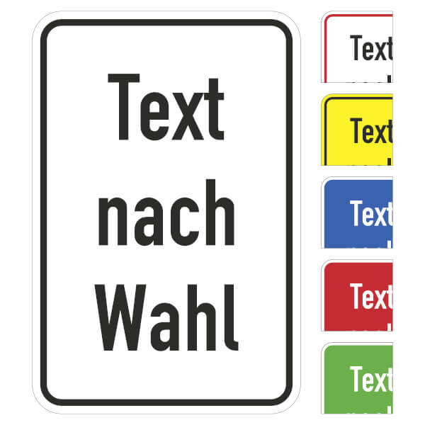Aluminiumschild, mit Text nach Wahl Grundfarbe weiß, Schrift schwarz, Ecken rund,