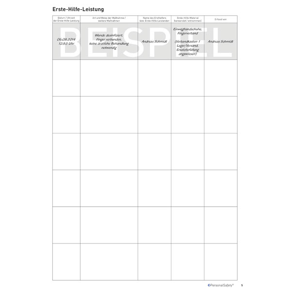 Verbandbuch DIN A4 zur Eintragung von Erste Hilfe-Leistungen mit  vorgedruckten Spalten kaufen