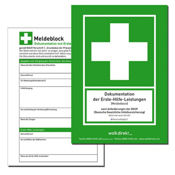 Erste Hilfe Meldeblock DIN A5 50 Blatt Alternative zum Verbandbuch zur  Dokumentation von Erste Hilfe-Leistungen kaufen