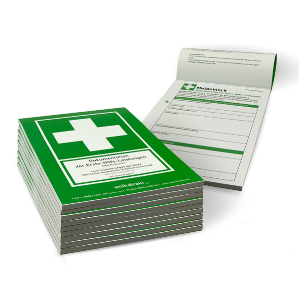 Erste Hilfe Meldeblock DIN A5 50 Blatt Sparpack 10 Stück Alternative zum  Verbandbuch zur Dokumentation von Erste Hilfe-Leistungen kaufen