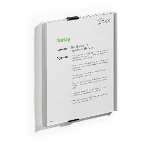 ALUMINO Infotafel A4, bruchsichere Acrylglasabdeckung, 2 seitl. Verschlussclips,