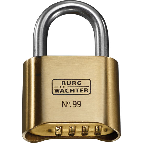 Sicherheitsschlösser Burg Wächter No. 99 Messing - Zahlen - Vorhangschloss, Messingkorpus,