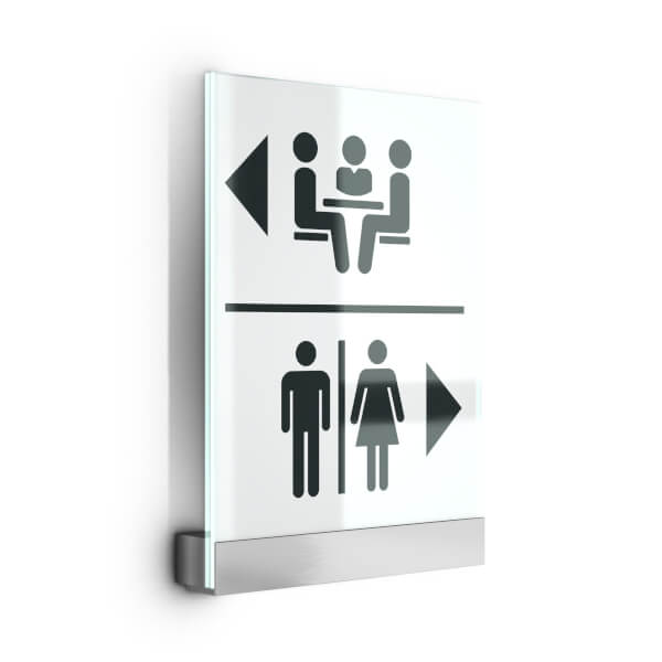 ClampLine Türschild Glasschild mit edlem Aluminiumhalter, variabler Klemmbereich