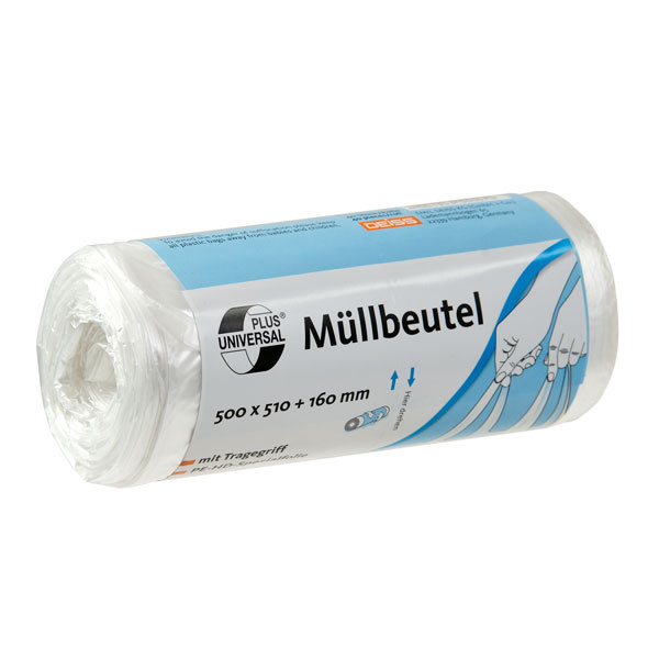 DEISS Müllbeutel UNIVERSAL PLUS mit Tragegriff Volumen: 25 l, Farbe: transparent, HDPE 12my