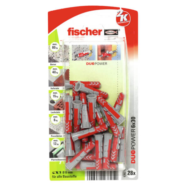 fischer spreidplug SX Plus 8 x 40, Doos met 100 nylon pluggen, Pluggen voor optimale grip bij bevestigingen in beton, volle baksteen, cellenbeton, geperforeerde baksteen en meer