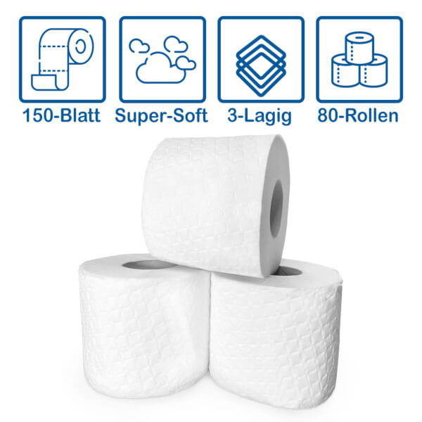 2 Pakete Hakle Toilettenpapier Klassisch weiß 3 lagig 8 Rollen à 150 Blatt 