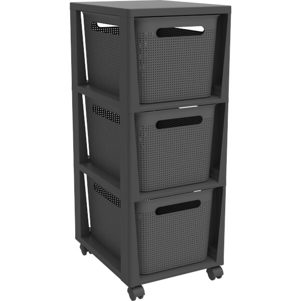 rothopro Schubladen-Tower Brisen 3 x 16 L robustes Kunststoffregal mit A4 Schubladen und Rollen