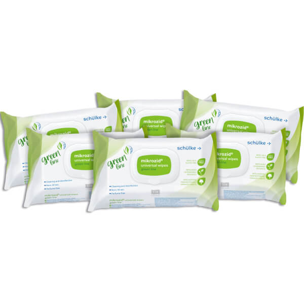 6x Schülke mikrozid universal wipes green line nachhaltige Desinfektionstücher mit materialschonender Reinigungsleistung