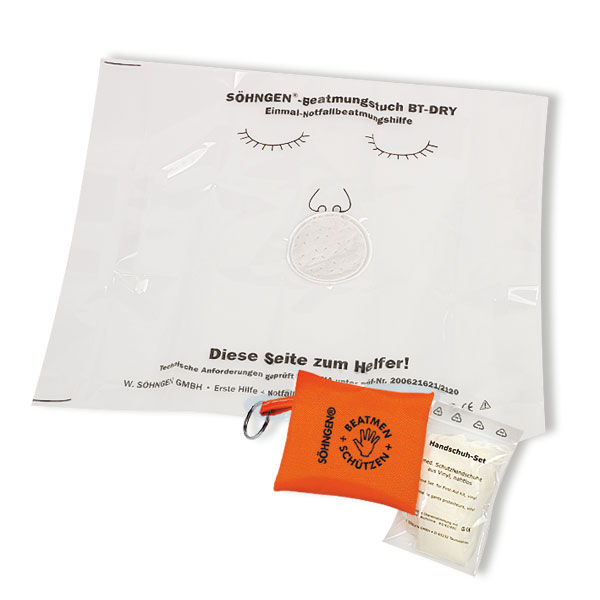 Söhngen Beatmungstuch in Reißverschlusstasche Schützt bei der Atemspende  inkl. Infektionshandschuhe aus Vinyl kaufen