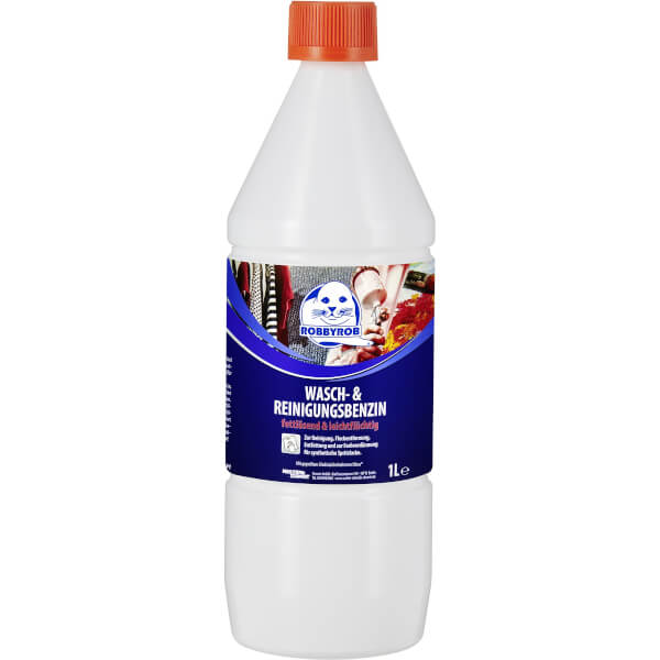 Robbyrob Wasch - und Reinigungsbenzin entfernt Verschmutzungen durch Farbe, Anstrich, Teer und Kaugummis